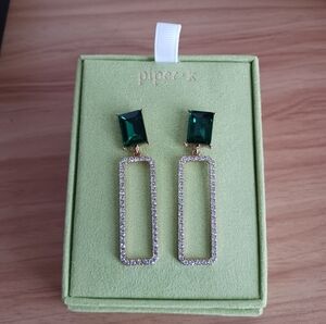 Piper Emerald and Silver Geometric Earrings